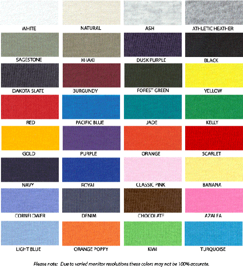 Fruit Of The Loom T Shirt Color Chart